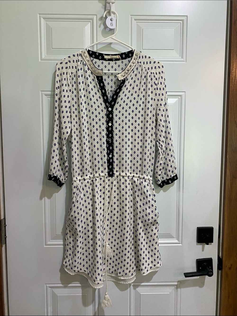 Ellison Cream and Navy Printed Mini Tunic Dress